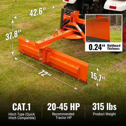 MechMaxx RB72S Rear Blade 72" 6-Way 3 Point Hitch Tractor Attachment New