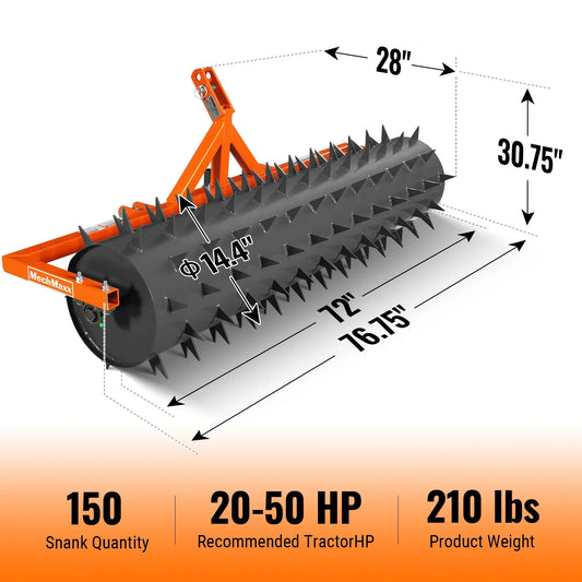 MechMaxx DSA72 Drum Spike Aerator 72" Cat. 1 3-Point Hitch Tractor Attachment New