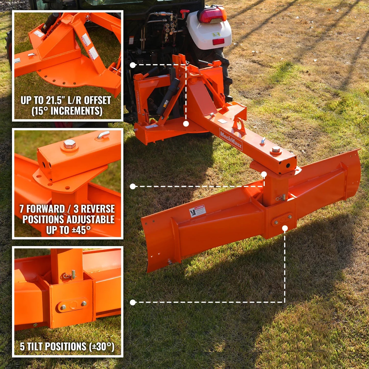 MechMaxx RB72SE Rear Blade 72" Heavy Duty 6-Way 3 Point Hitch Tractor Attachment New
