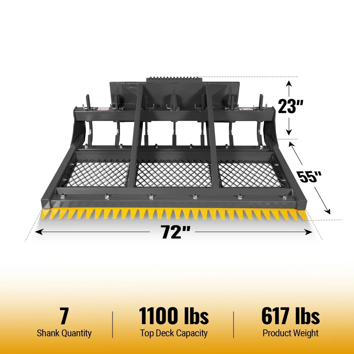 MechMaxx SSLP72 Skid Steer Land Plane 72" with 7 Adjustable Scarifier Shanks Removable Sift Screen Bolt-On Cutting Blades New
