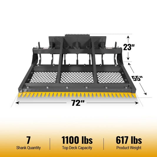 MechMaxx SSLP72 Skid Steer Land Plane 72" with 7 Adjustable Scarifier Shanks Removable Sift Screen Bolt-On Cutting Blades New