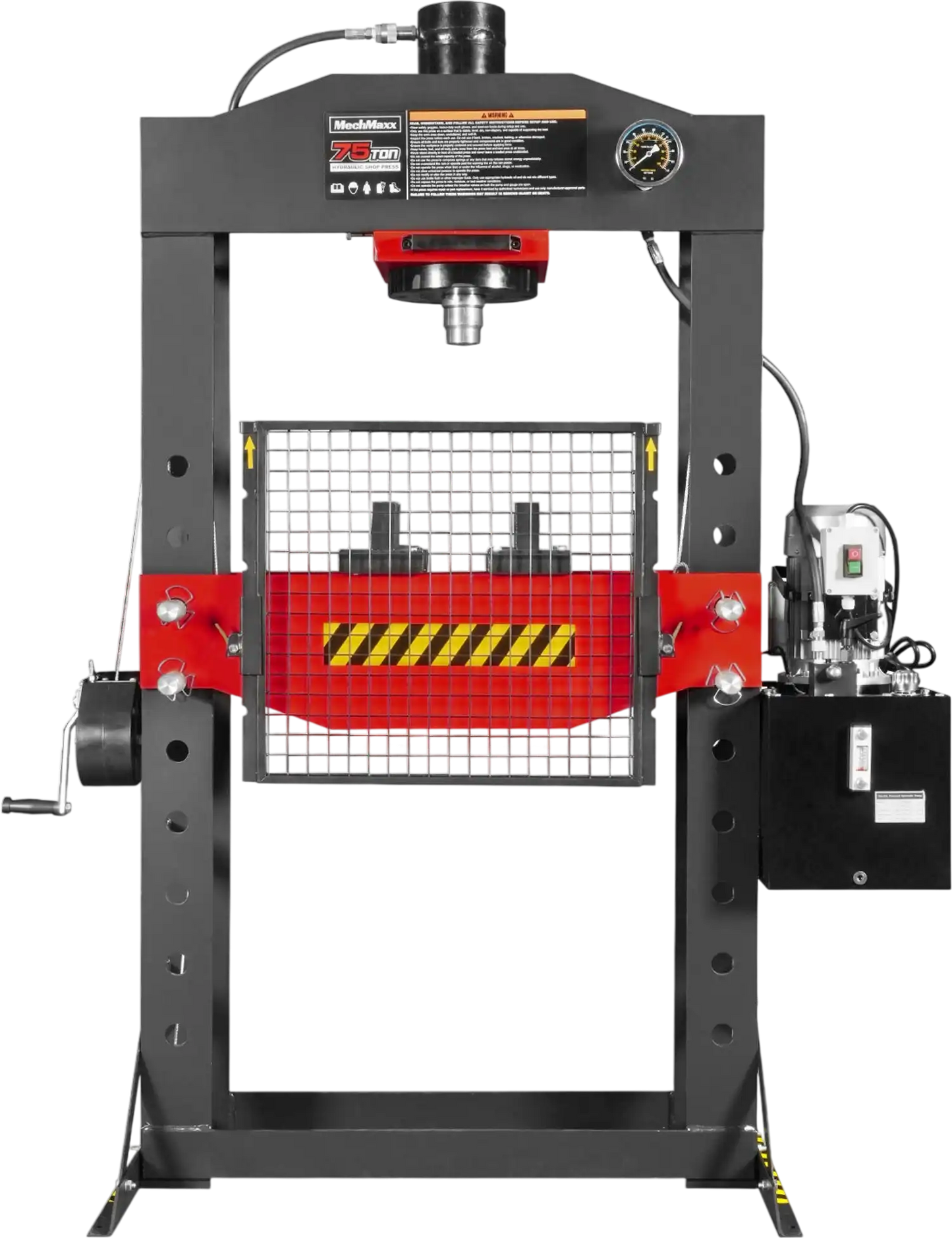MechMaxx HSP75E Hydraulic Shop Press 75 Ton H-Frame Electric Hydraulic with Hand Winch 110V Motor Safety Guard New