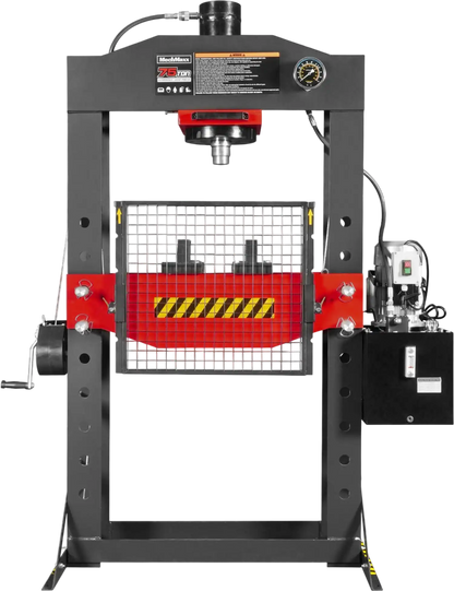 MechMaxx HSP75E Hydraulic Shop Press 75 Ton H-Frame Electric Hydraulic with Hand Winch 110V Motor Safety Guard New