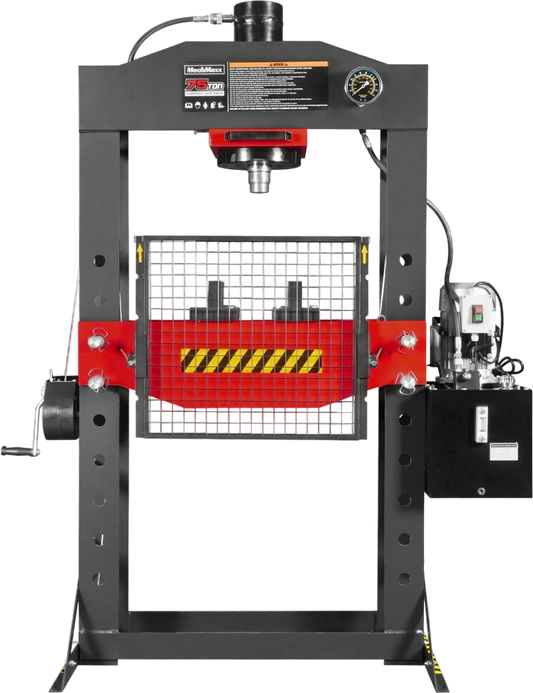 MechMaxx HSP75E Hydraulic Shop Press 75 Ton H-Frame Electric Hydraulic with Hand Winch 110V Motor Safety Guard New