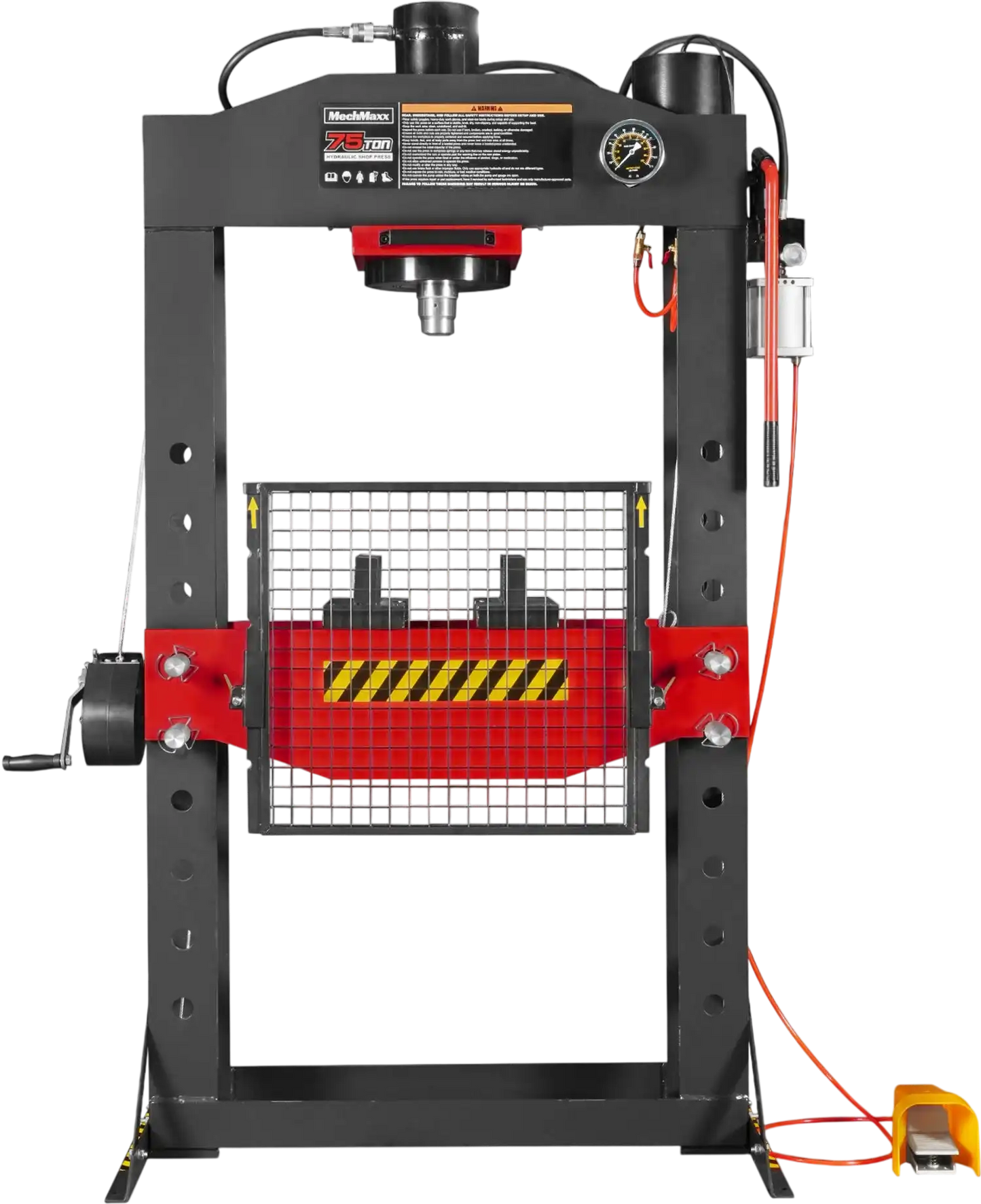 MechMaxx HSP75 Hydraulic Shop Press 75 Ton H-Frame Air/Hydraulic with Hand Winch Safety Guard Foot Pedal Control New