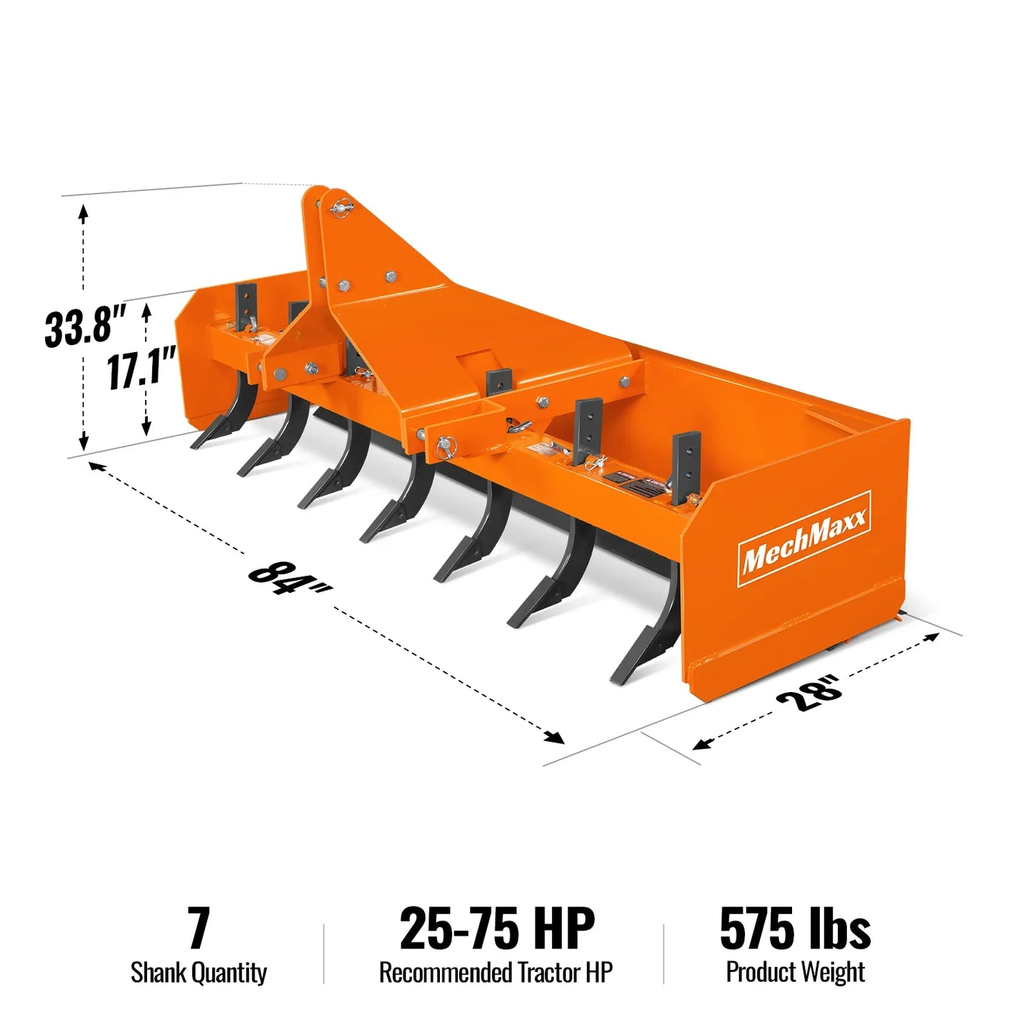 MechMaxx BB84 Box Blade Scraper 84" 7 Shanks 3 Point Hitch Tractor Attachment New