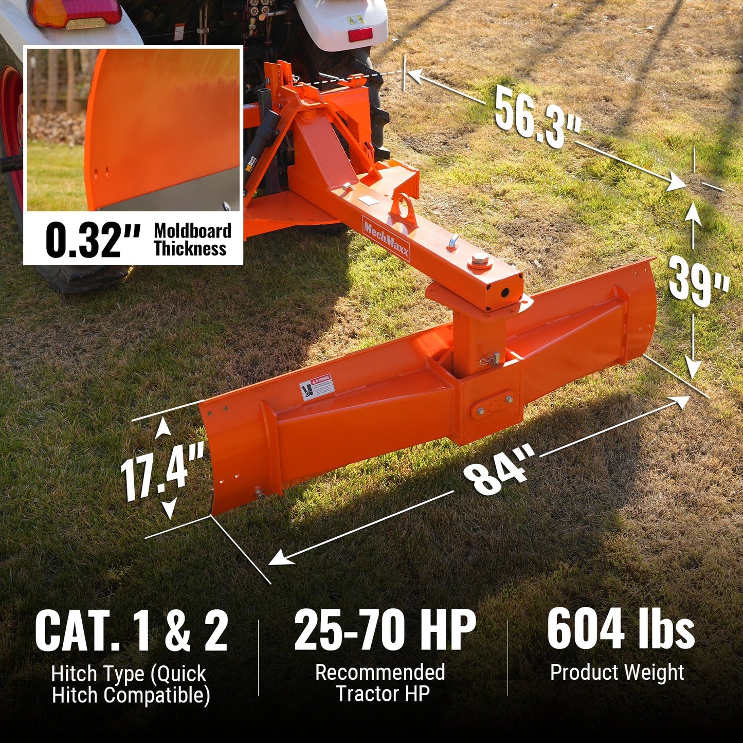 MechMaxx RB84SE Rear Blade 84" Heavy Duty 6-Way 3 Point Hitch Tractor Attachment New