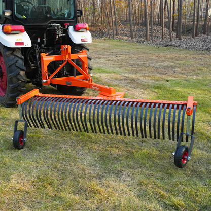 MechMaxx LR84W Landscape Rake 84" Bolt-On Wheels 42 Tines 3 Point Hitch Tractor Attachment New