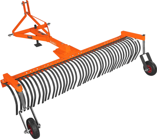 MechMaxx LR84W Landscape Rake 84" Bolt-On Wheels 42 Tines 3 Point Hitch Tractor Attachment New