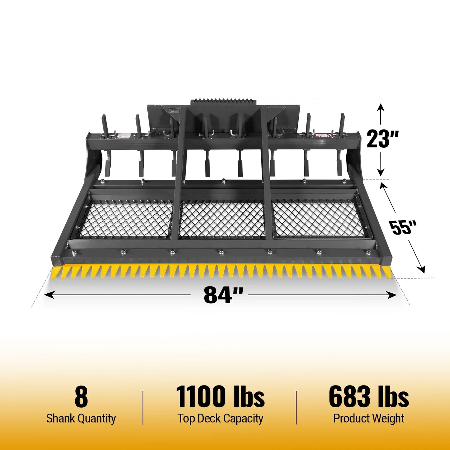 MechMaxx SSLP84 Skid Steer Land Plane 84" 8 Adjustable Scarifier Shanks Removable Sift Screen Bolt-On Cutting Blades New