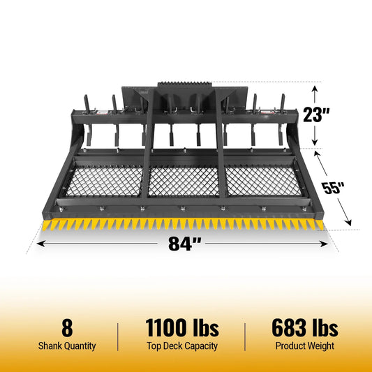 MechMaxx SSLP84 Skid Steer Land Plane 84" 8 Adjustable Scarifier Shanks Removable Sift Screen Bolt-On Cutting Blades New