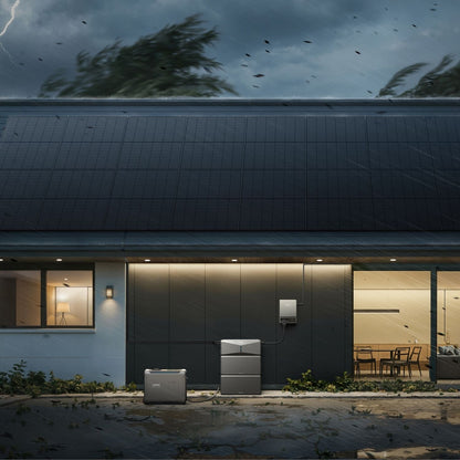 Anker Manual Home Backup Kit connected to Anker Tri-Fuel 5500 Smart Generator during bad weather 