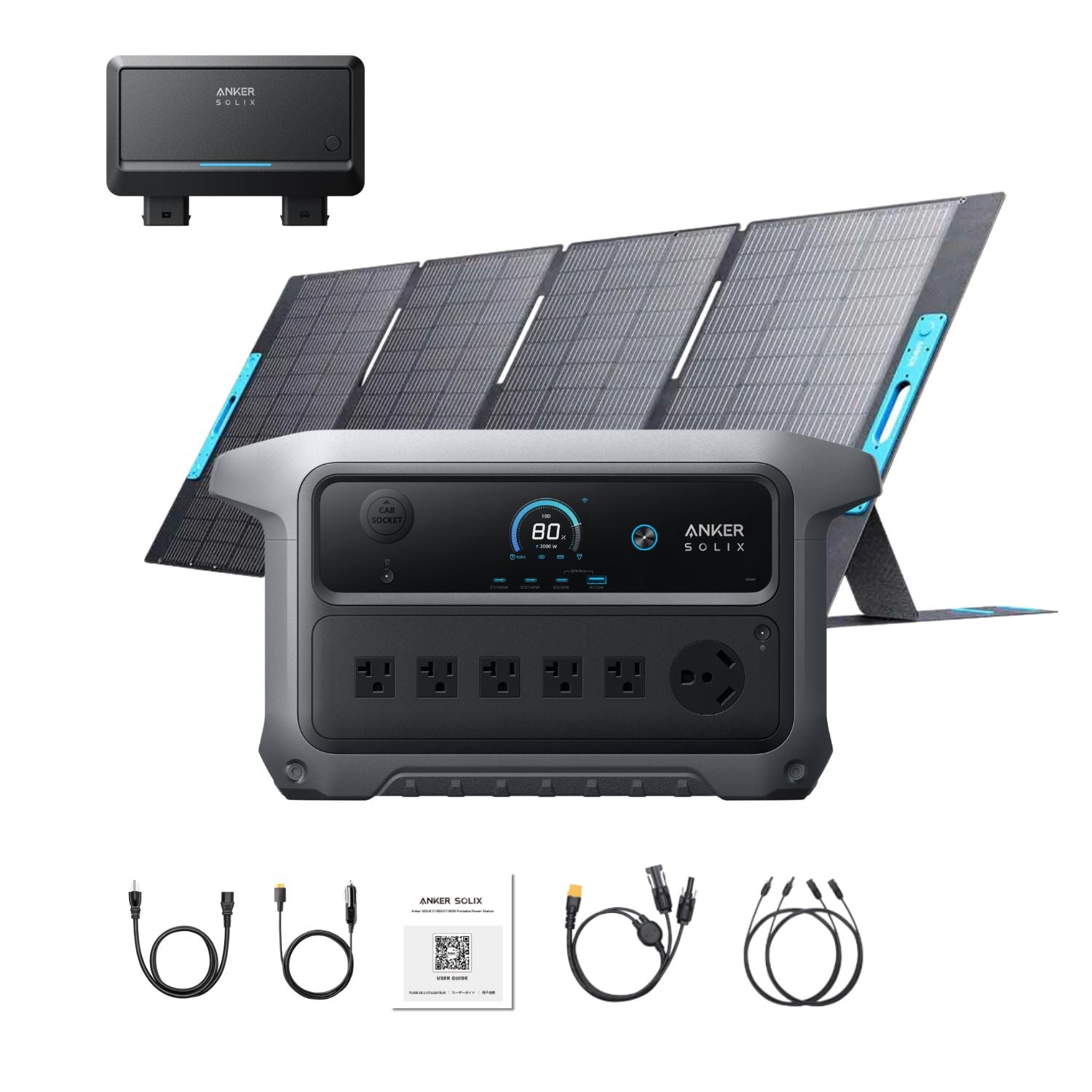 Anker SOLIX C2000 Gen 2 Portable Power Station with 400W solar panel, cables, Alternator Charger  and accessories 