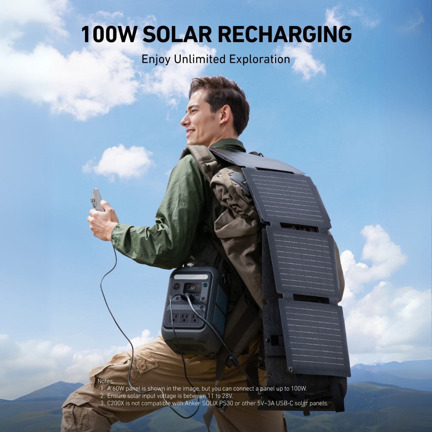 Anker SOLIX C200X Portable Power Station 100W Solar Recharging