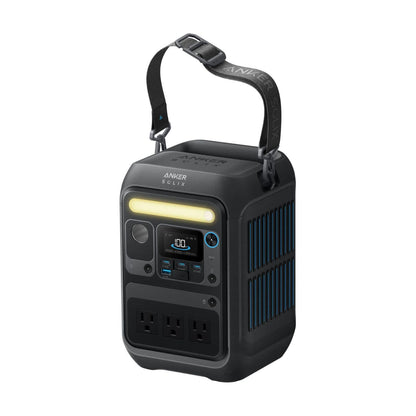 Anker SOLIX C200X Portable Power Station Front And Right View With Strap