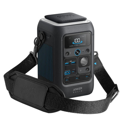 Anker SOLIX C300X DC Portable Power Station Left And Front View With Strap