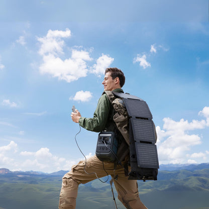 Anker SOLIX C300X Portable Power Station with a man carrying in the mountain