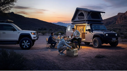 Anker SOLIX EverFrost 2 Electric Cooler 40L beside a camping van with four people
