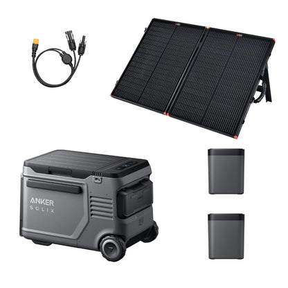 Anker SOLIX EverFrost 2 Electric Cooler 40L with 2 removable batteries, PS100 solar panel, and MC4 to XT60 cable