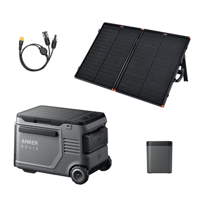 Anker SOLIX EverFrost 2 Electric Cooler 40L with removable battery, PS100 solar panel, and MC4 to XT60 cable