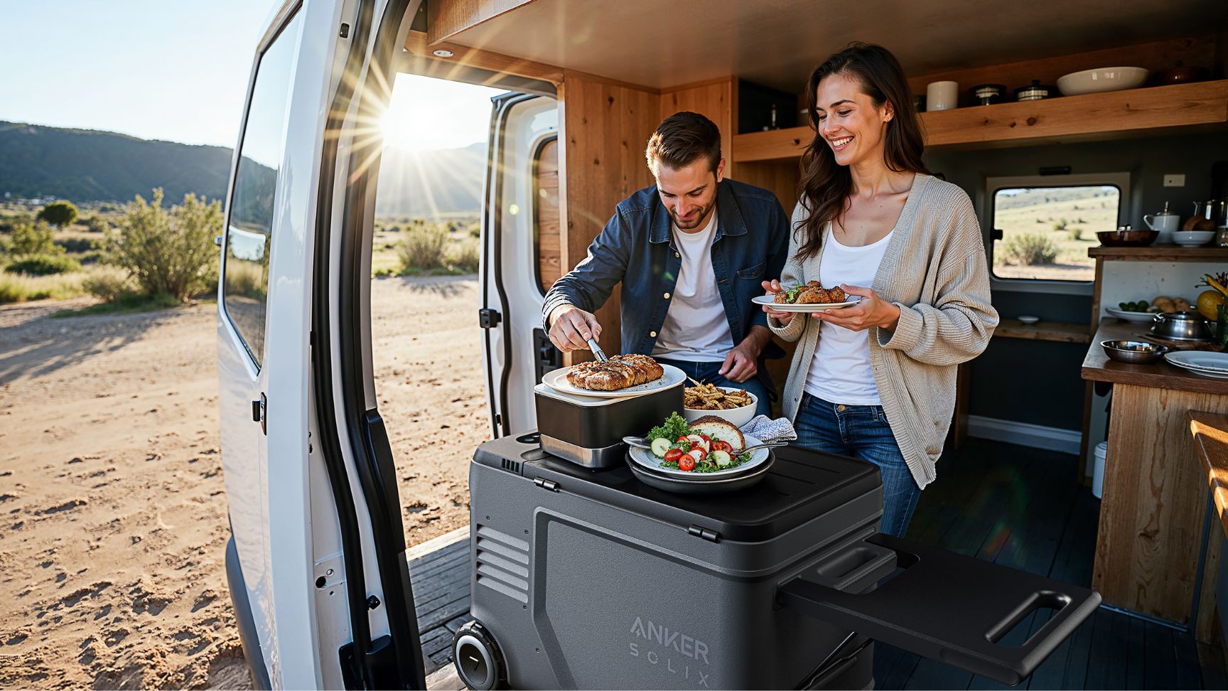 Anker SOLIX EverFrost 2 Electric Cooler 40L with two people and food