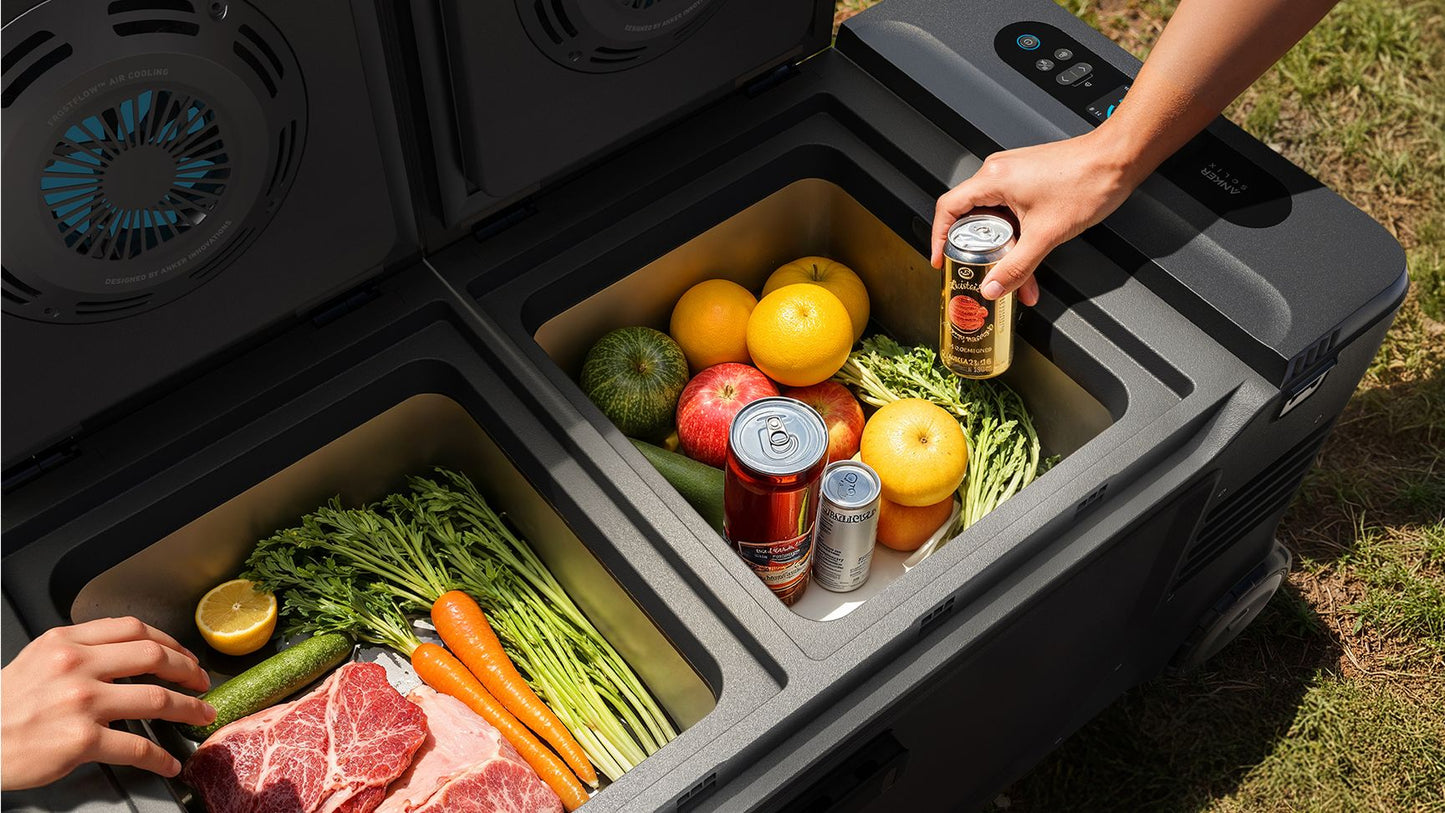 Anker SOLIX EverFrost 2 Electric Cooler 58L close-up view of the inside