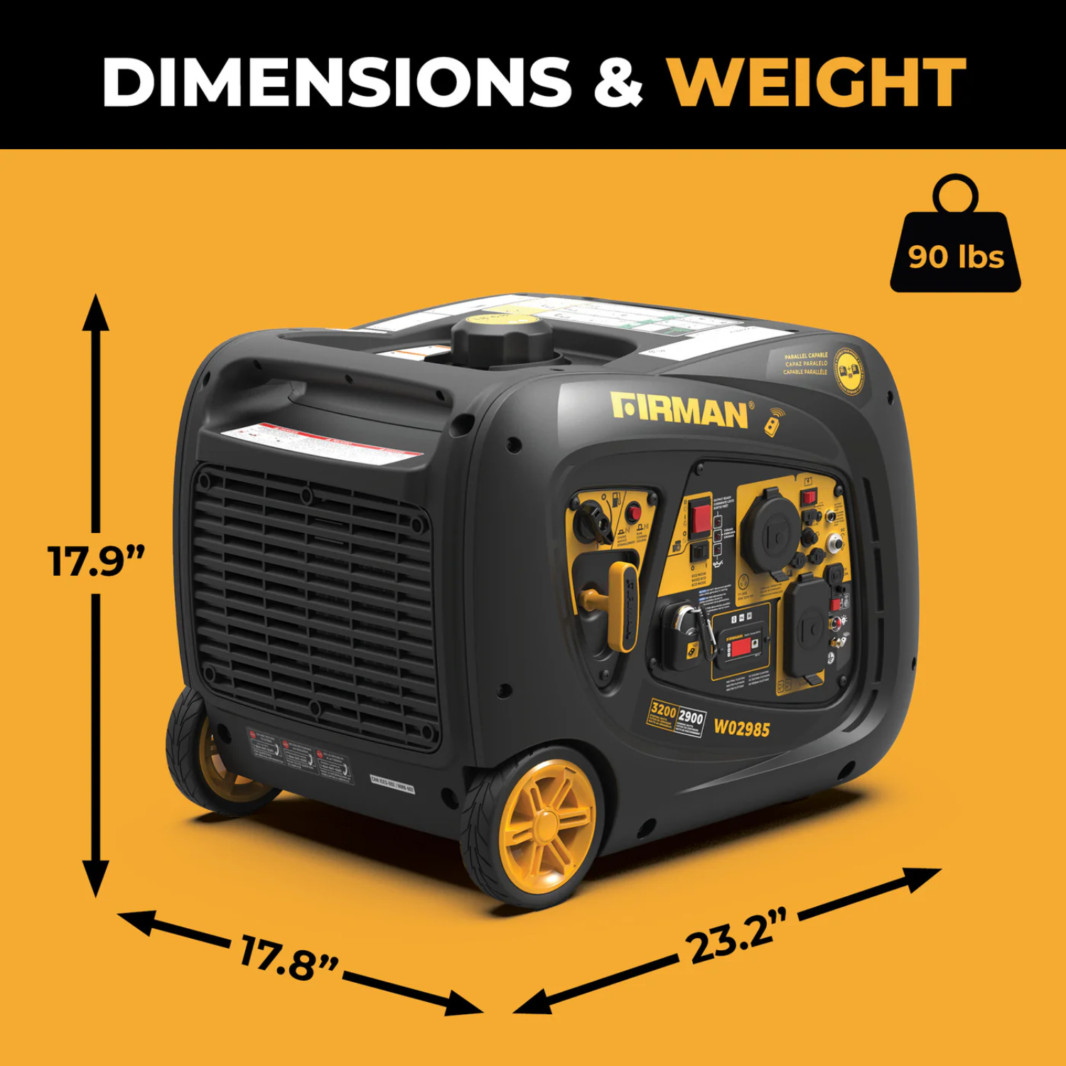 Anker SOLIX F3000 with the Firman W02985 - Deluxe Kit with dimensions and weight information on an orange background