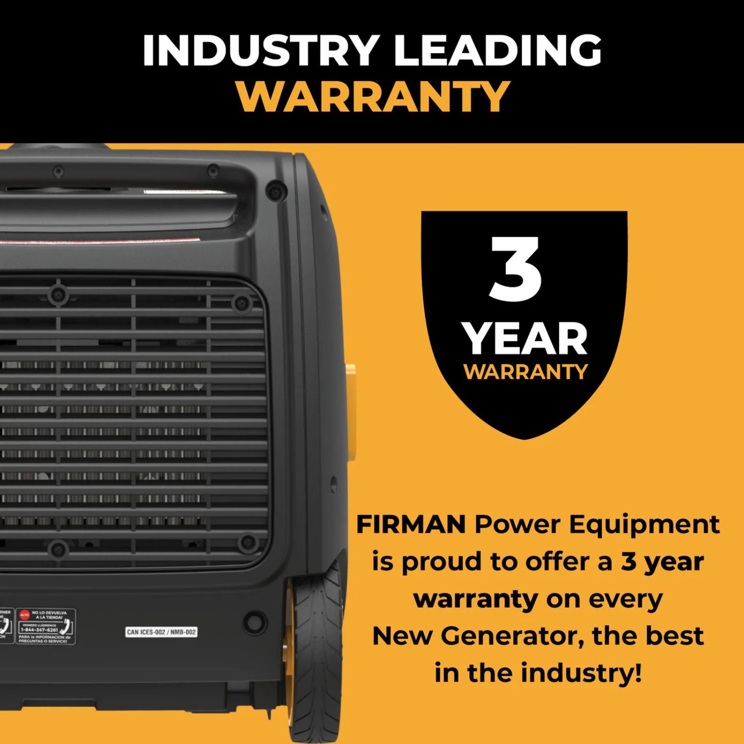 Anker SOLIX F3000 with the Firman W03385 - Premium Kit with a 3-year warranty badge on an orange background
