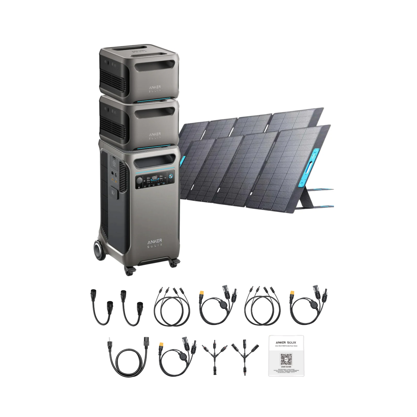 Anker SOLIX F3800 Portable Power Station +2 x  Expansion Battery + 2 x 400W Portable Solar Panel Inclusions