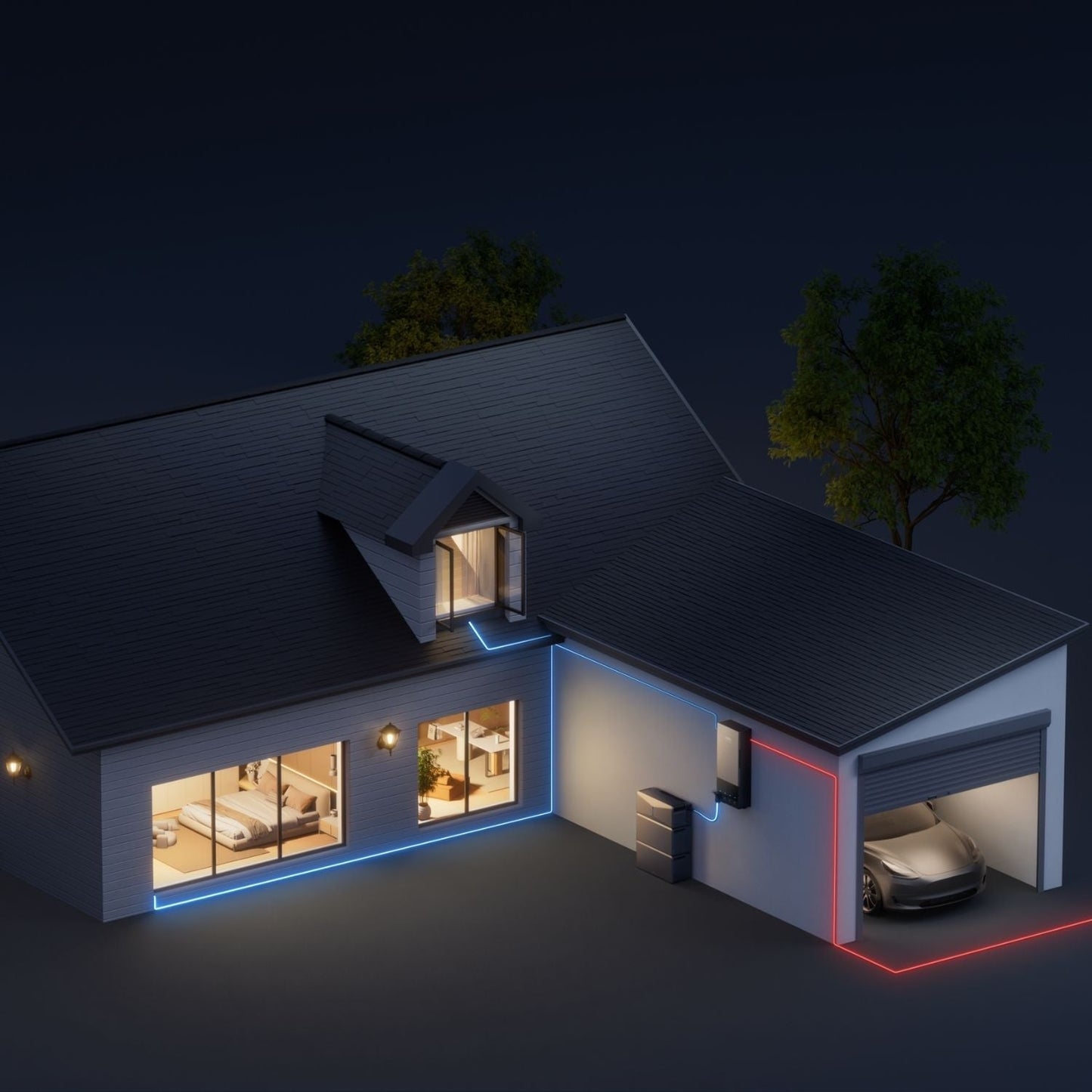 Anker Smart Home Backup Kit outside the house wall connected to garage 