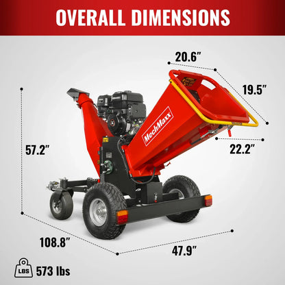 MechMaxx B150 Wood Chipper 6" ZONSEN Electric Start 459cc 15HP Gas Powered 4-Wheel Drum with Taillight New