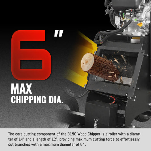 MechMaxx B150 Wood Chipper 6" Electric Start Zonsen 420cc 13.4 HP Gas Powered 4-Wheel Drum with Taillight New