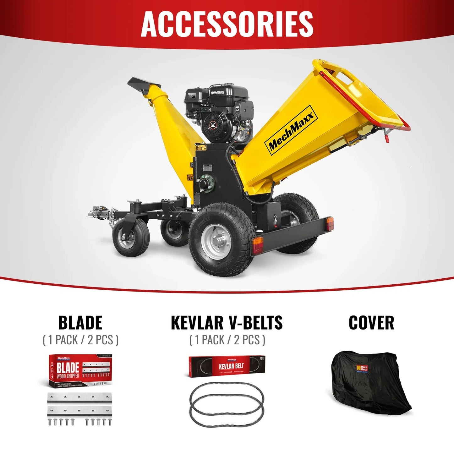 MechMaxx B150 Wood Chipper 6" Electric Start Zonsen 420cc 13.4 HP Gas Powered 4-Wheel Drum with Taillight New
