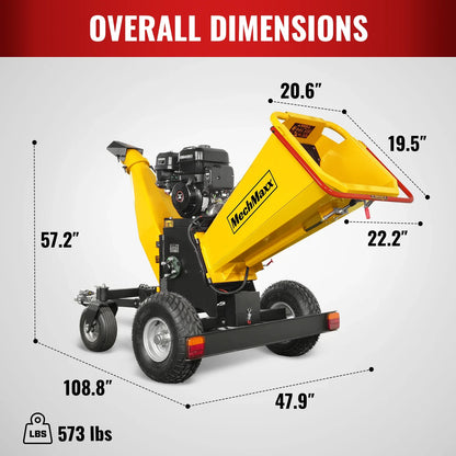 MechMaxx B150 Wood Chipper 6" Electric Start Zonsen 420cc 13.4 HP Gas Powered 4-Wheel Drum with Taillight New