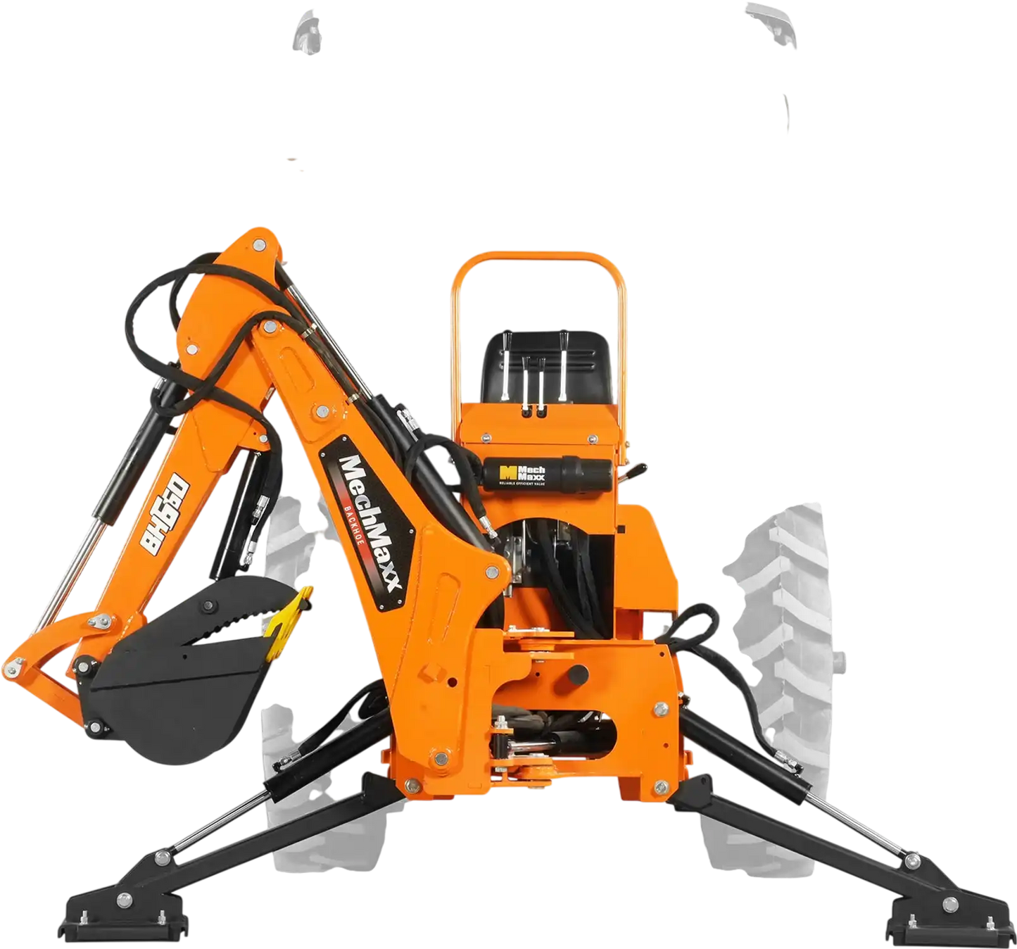 MechMaxx BH660M Tractor Backhoe Attachment 7' Hydraulic Thumb 12" Bucket ISO/SAE Switchable Controls Self-Contained Hydraulic System 3 Point Hitch Cat 1 15-50 HP New