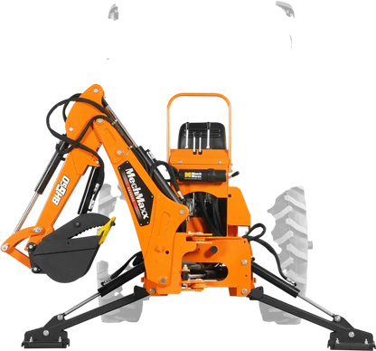 MechMaxx BH660M Tractor Backhoe Attachment 7' Hydraulic Thumb 12" Bucket ISO/SAE Switchable Controls Self-Contained Hydraulic System 3 Point Hitch Cat 1 15-50 HP New