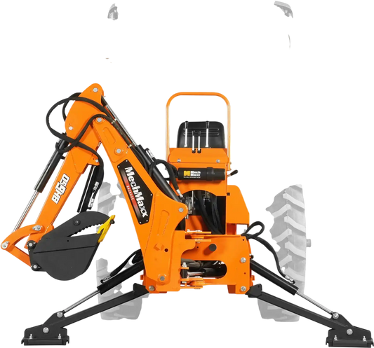 MechMaxx BH660M Tractor Backhoe Attachment 7' Hydraulic Thumb 12" Bucket ISO/SAE Switchable Controls Self-Contained Hydraulic System 3 Point Hitch Cat 1 15-50 HP New
