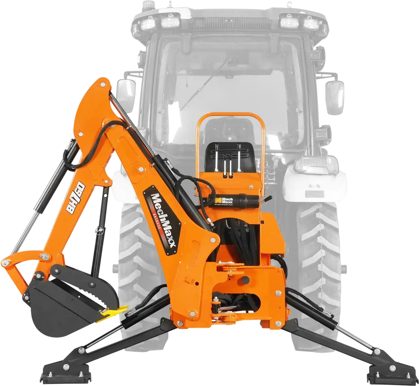 MechMaxx BH760M Tractor Backhoe Attachment 8' Mechanical Thumb 15" Bucket ISO/SAE Switchable Controls Self-Contained Hydraulic System 3 Point Hitch Cat 1 & 2 20-100 HP New
