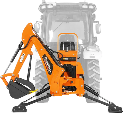 MechMaxx BH760M Tractor Backhoe Attachment 8' Mechanical Thumb 15" Bucket ISO/SAE Switchable Controls Self-Contained Hydraulic System 3 Point Hitch Cat 1 & 2 20-100 HP New