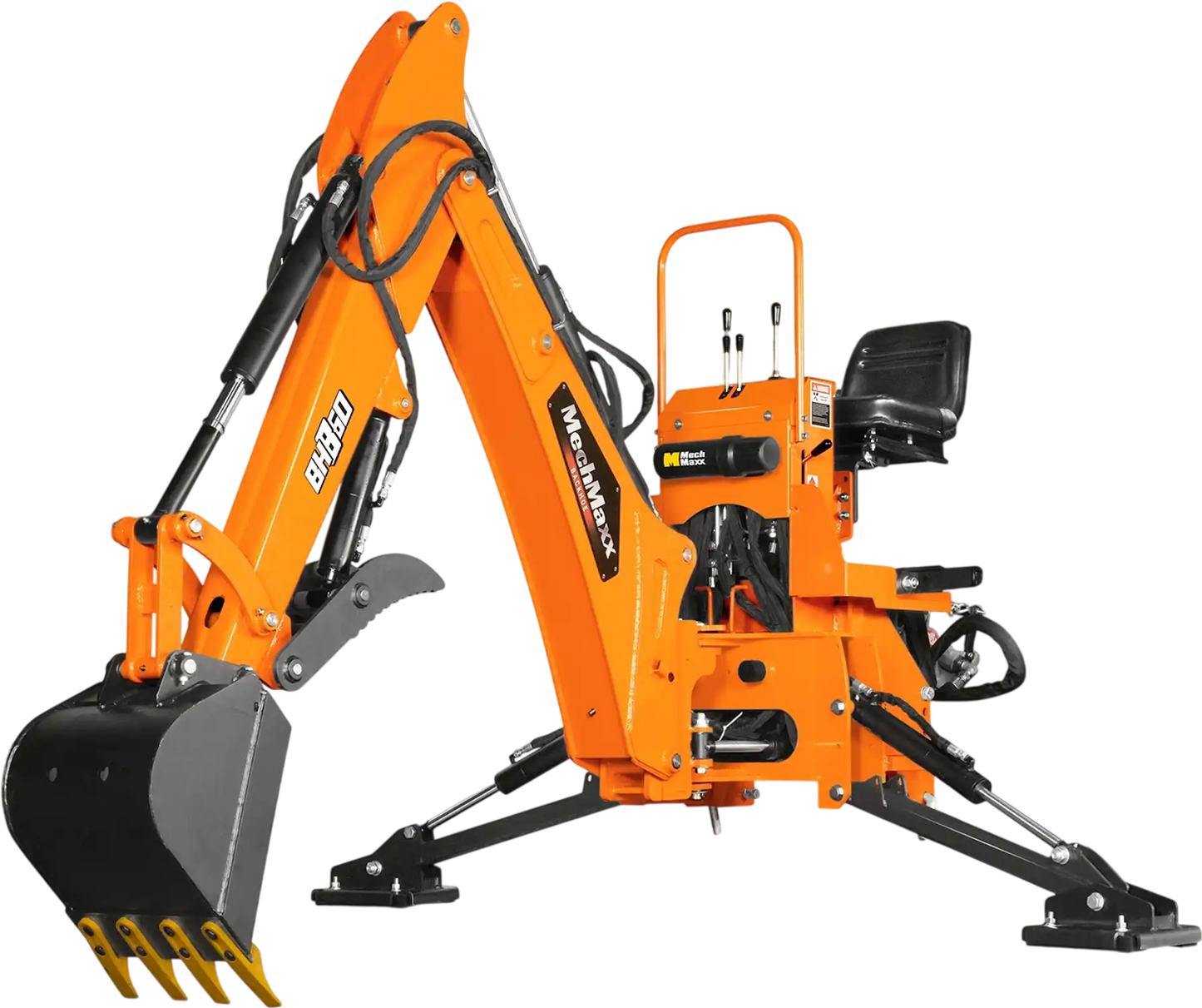 MechMaxx BH860 Tractor Backhoe Attachment 9' Hydraulic Thumb 15" Bucket ISO/SAE Switchable Controls Self-Contained Hydraulic System 3 Point Hitch Cat 1 & 2 25-100 HP New