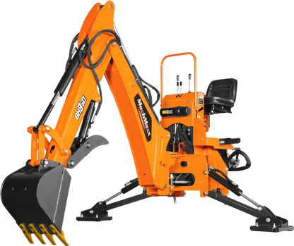 MechMaxx BH860 Tractor Backhoe Attachment 9' Hydraulic Thumb 15" Bucket ISO/SAE Switchable Controls Self-Contained Hydraulic System 3 Point Hitch Cat 1 & 2 25-100 HP New