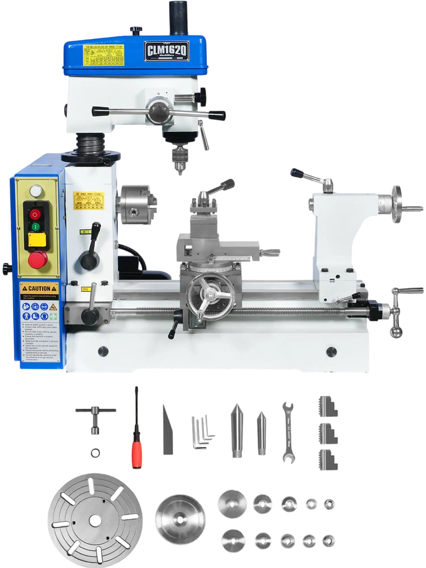 MechMaxx HQ400 Combination Lathe Milling Machine 1 HP 16x16" Multi-Function Metalworking Combo Lathe Drill Mill Head New