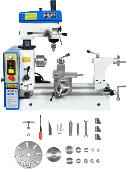 MechMaxx HQ400 Combination Lathe Milling Machine 1 HP 16x16" Multi-Function Metalworking Combo Lathe Drill Mill Head New