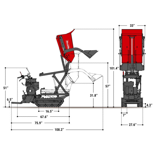 MechMaxx D50HTFL Mini Dumper 1100 lbs Capacity Electric Start 10HP 302cc Gas Engine Tracked Hydraulic Tipping Lifting Front Shovel New