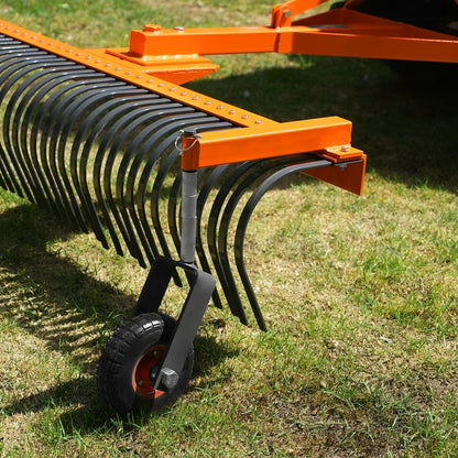 MechMaxx LR84W Landscape Rake 84" Bolt-On Wheels 42 Tines 3 Point Hitch Tractor Attachment New