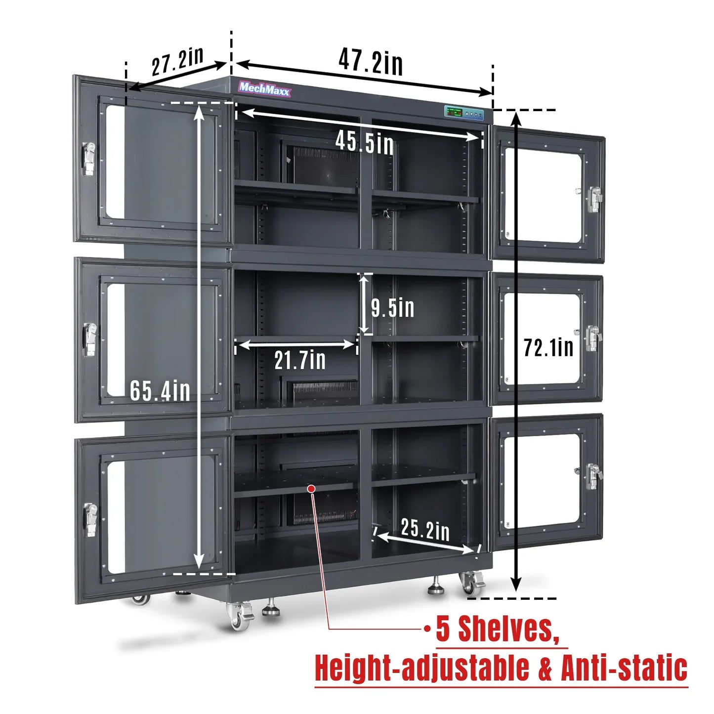 MechMaxx EDC1430C-6 Desiccator Cabinets 1430L ESD Electronic Dry Cabinet 1-10% RH Ultra-Low Humidity Storage New