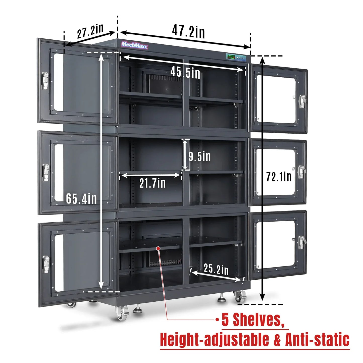 MechMaxx EDC1430A-6 Desiccator Cabinet 1430L ESD Electronic Dry Cabinet 20-60% RH Low Humidity Storage New