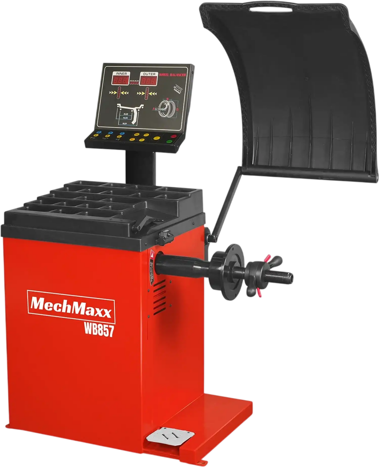 MechMaxx WB857 Wheel Balancer 10-24" Rim Car Tire Balancing Machine 40 mm Shaft Foot Pedal Brake Laser Guided LED Illuminator New