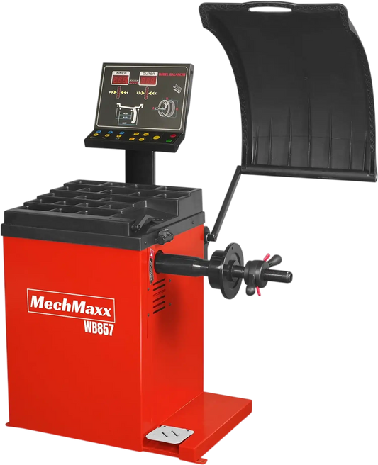 MechMaxx WB857 Wheel Balancer 10-24" Rim Car Tire Balancing Machine 40 mm Shaft Foot Pedal Brake Laser Guided LED Illuminator New