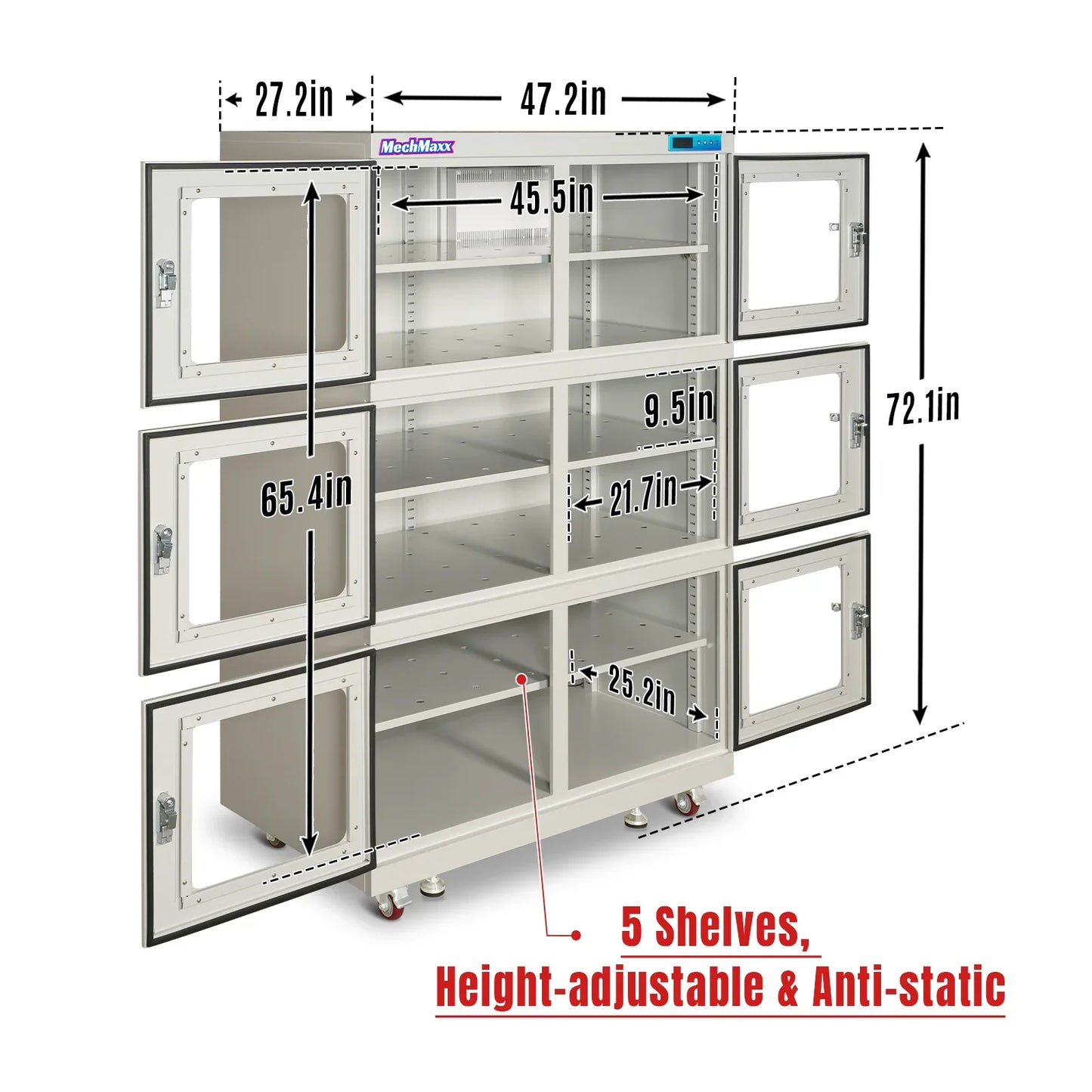 MechMaxx EDC1430CW-6 Desiccator Cabinet 1430L ESD Electronic Dry Cabinet 1-10% RH Ultra-Low Humidity Storage White New